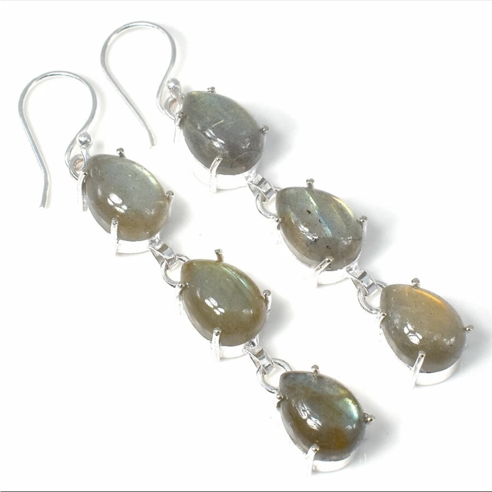 New Sterling Silver Labradorite Teardrop Dangle Earrings